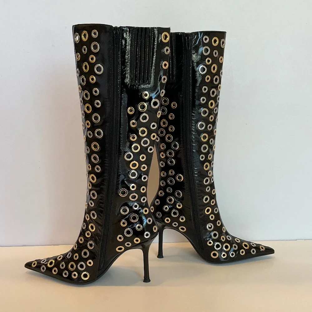 JEFFREY CAMPBELL Holey Pointed Toe Grommet Detail Tall Boots Size 7.5 NWT